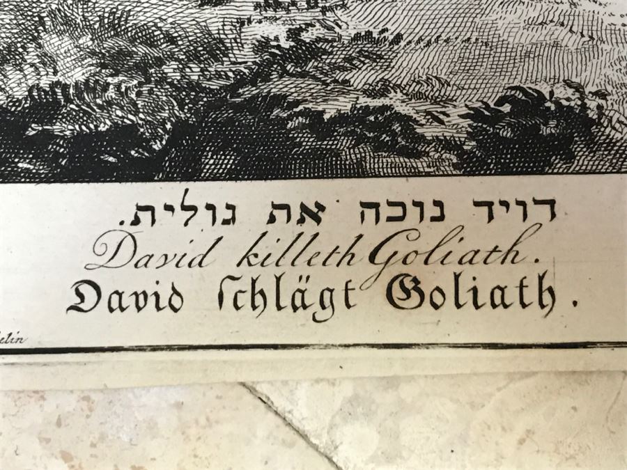 Pair Of Antique Prints Engravings: (1) Engraver Buisen, Artist Picart, Title David Sheweth Saul The Skirt Of His Robe; (2) Engraver Sluiter, Artist G. Hoet, Title David Killeth Goliath [Photo 31]