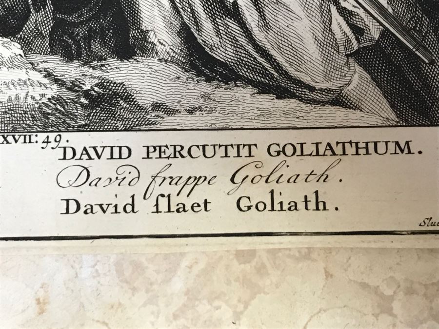 Pair Of Antique Prints Engravings: (1) Engraver Buisen, Artist Picart, Title David Sheweth Saul The Skirt Of His Robe; (2) Engraver Sluiter, Artist G. Hoet, Title David Killeth Goliath [Photo 33]
