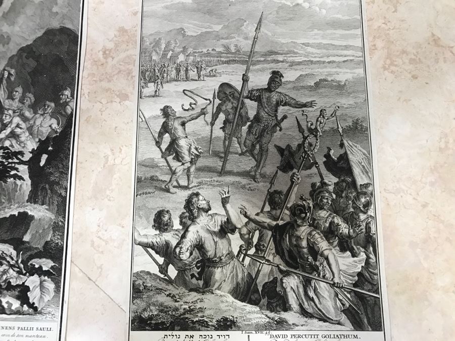 Pair Of Antique Prints Engravings: (1) Engraver Buisen, Artist Picart, Title David Sheweth Saul The Skirt Of His Robe; (2) Engraver Sluiter, Artist G. Hoet, Title David Killeth Goliath [Photo 19]