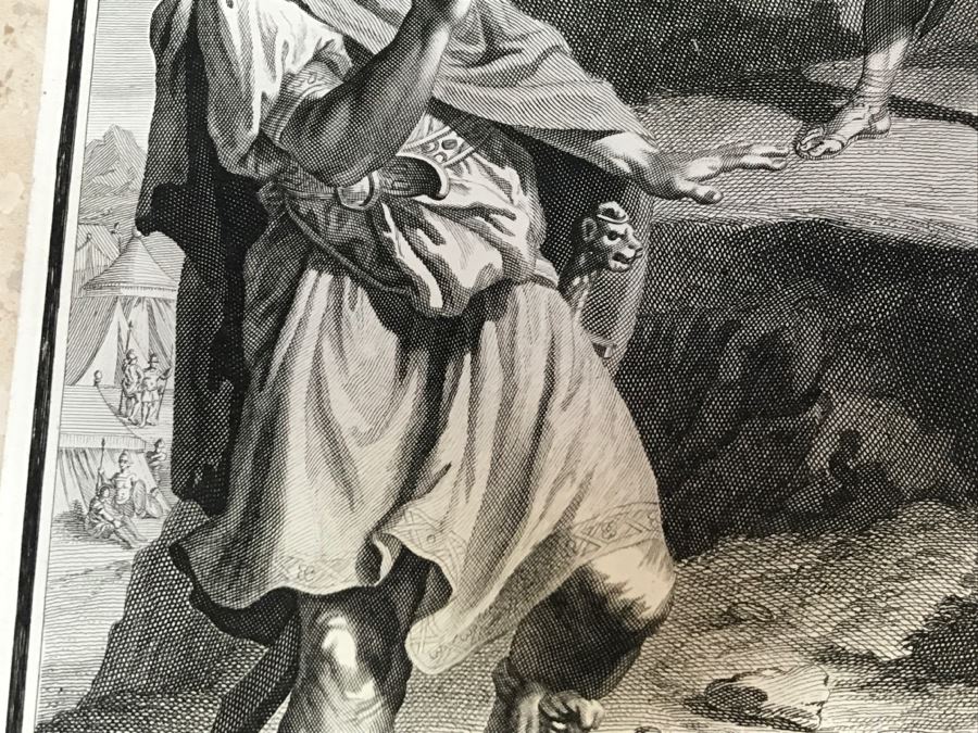 Pair Of Antique Prints Engravings: (1) Engraver Buisen, Artist Picart, Title David Sheweth Saul The Skirt Of His Robe; (2) Engraver Sluiter, Artist G. Hoet, Title David Killeth Goliath [Photo 9]