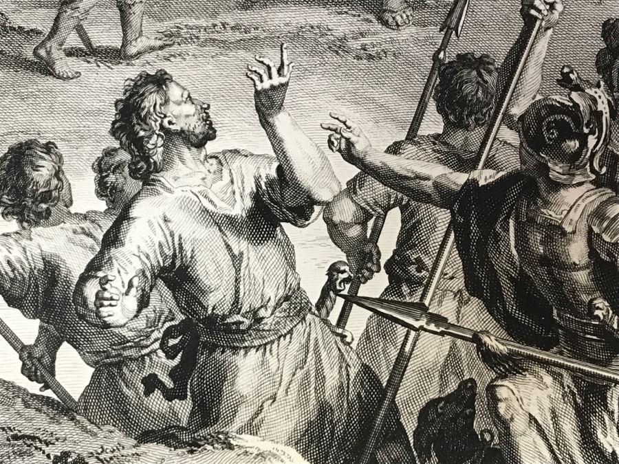 Pair Of Antique Prints Engravings: (1) Engraver Buisen, Artist Picart, Title David Sheweth Saul The Skirt Of His Robe; (2) Engraver Sluiter, Artist G. Hoet, Title David Killeth Goliath [Photo 25]