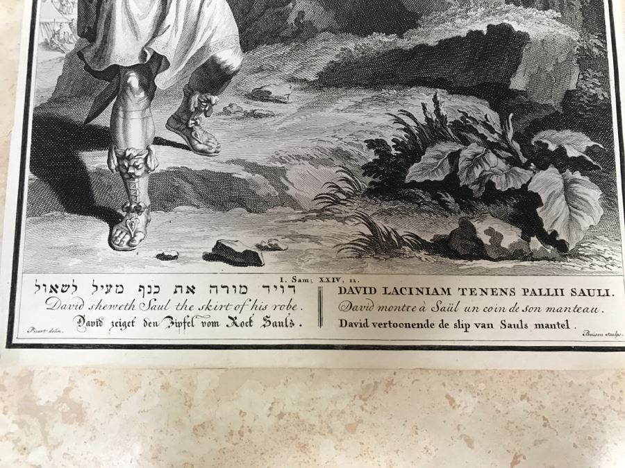 Pair Of Antique Prints Engravings: (1) Engraver Buisen, Artist Picart, Title David Sheweth Saul The Skirt Of His Robe; (2) Engraver Sluiter, Artist G. Hoet, Title David Killeth Goliath [Photo 14]