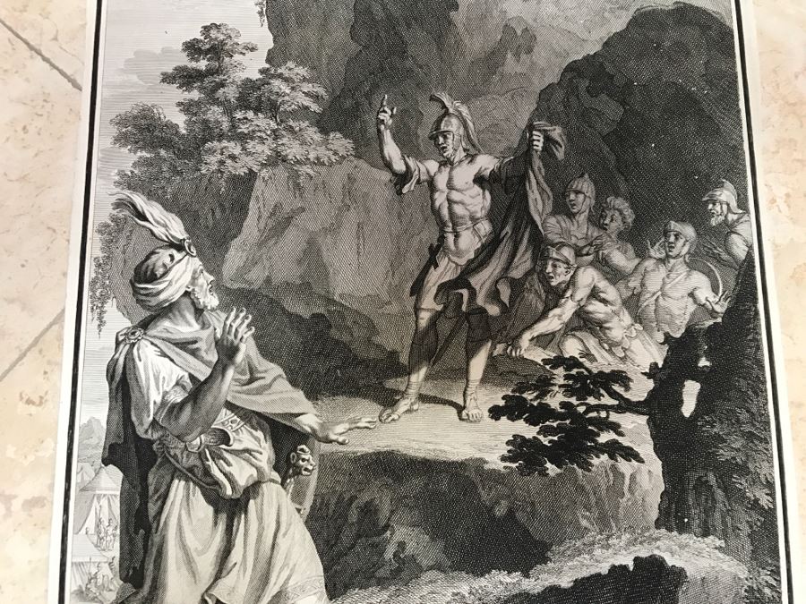 Pair Of Antique Prints Engravings: (1) Engraver Buisen, Artist Picart, Title David Sheweth Saul The Skirt Of His Robe; (2) Engraver Sluiter, Artist G. Hoet, Title David Killeth Goliath [Photo 4]