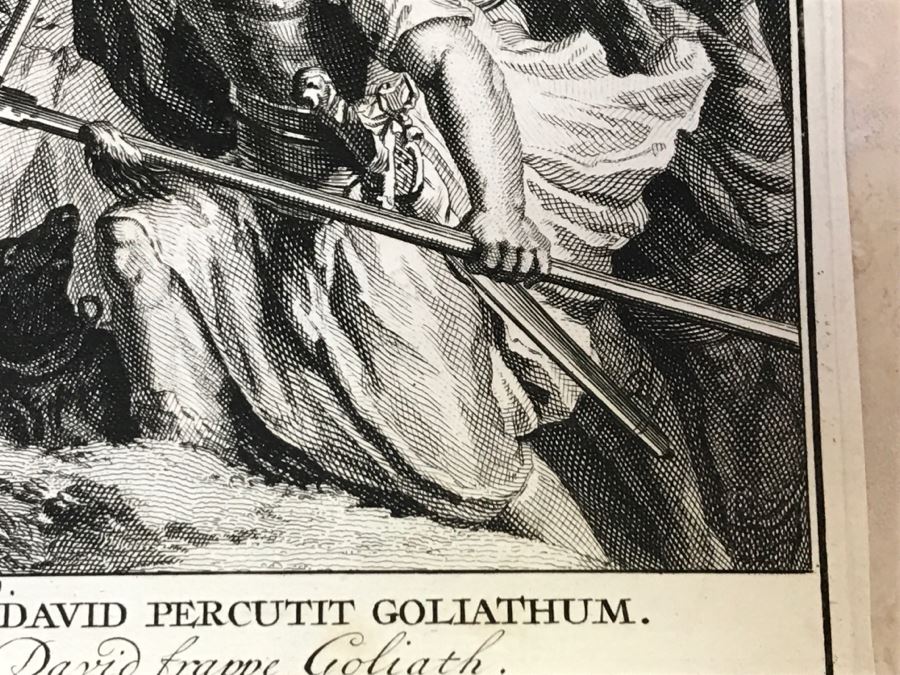 Pair Of Antique Prints Engravings: (1) Engraver Buisen, Artist Picart, Title David Sheweth Saul The Skirt Of His Robe; (2) Engraver Sluiter, Artist G. Hoet, Title David Killeth Goliath [Photo 30]
