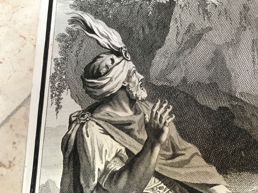 Pair Of Antique Prints Engravings: (1) Engraver Buisen, Artist Picart, Title David Sheweth Saul The Skirt Of His Robe; (2) Engraver Sluiter, Artist G. Hoet, Title David Killeth Goliath [Photo 8]
