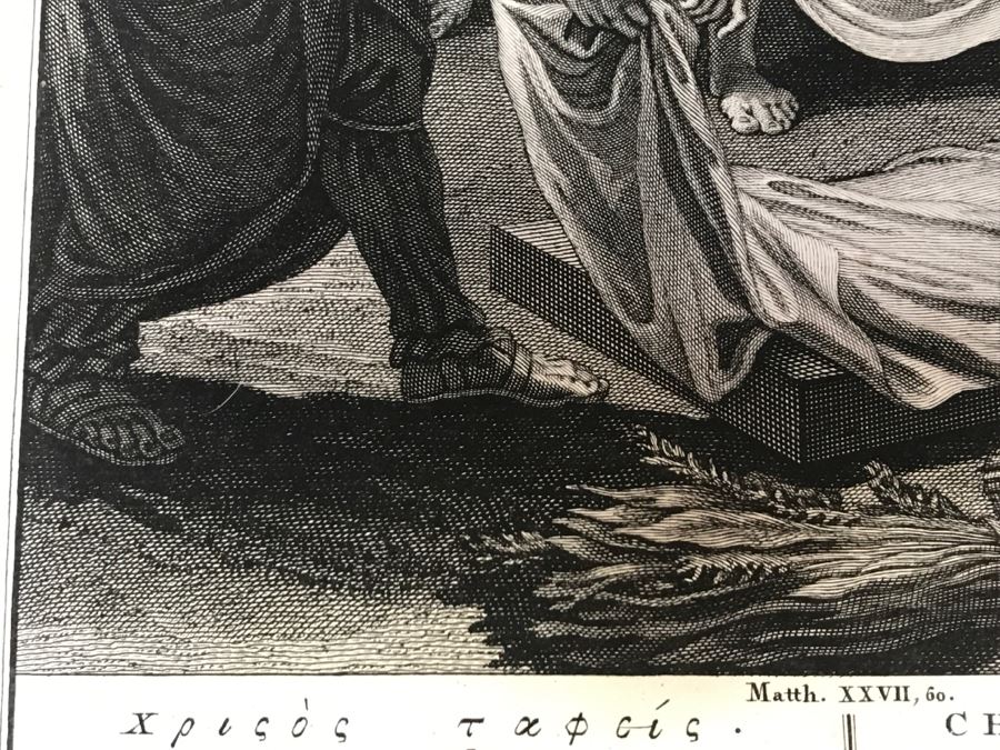 Pair Of Antique Prints Engravings: (1) Engraver Blois, Artist Picart, Title Christ Buried; (2) Engraver Surugue, Artist Picart, Title The Annunciation Of The Virgin Mary [Photo 11]