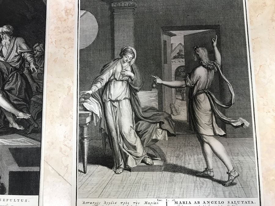 Pair Of Antique Prints Engravings: (1) Engraver Blois, Artist Picart, Title Christ Buried; (2) Engraver Surugue, Artist Picart, Title The Annunciation Of The Virgin Mary [Photo 20]
