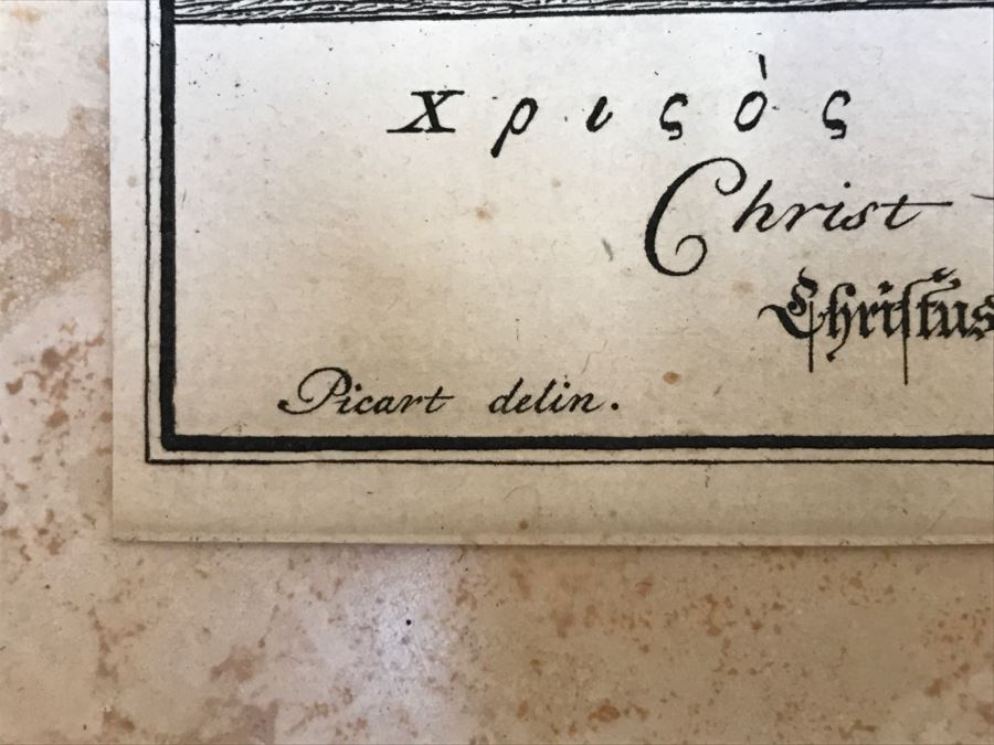 Pair Of Antique Prints Engravings: (1) Engraver Blois, Artist Picart, Title Christ Buried; (2) Engraver Surugue, Artist Picart, Title The Annunciation Of The Virgin Mary [Photo 16]