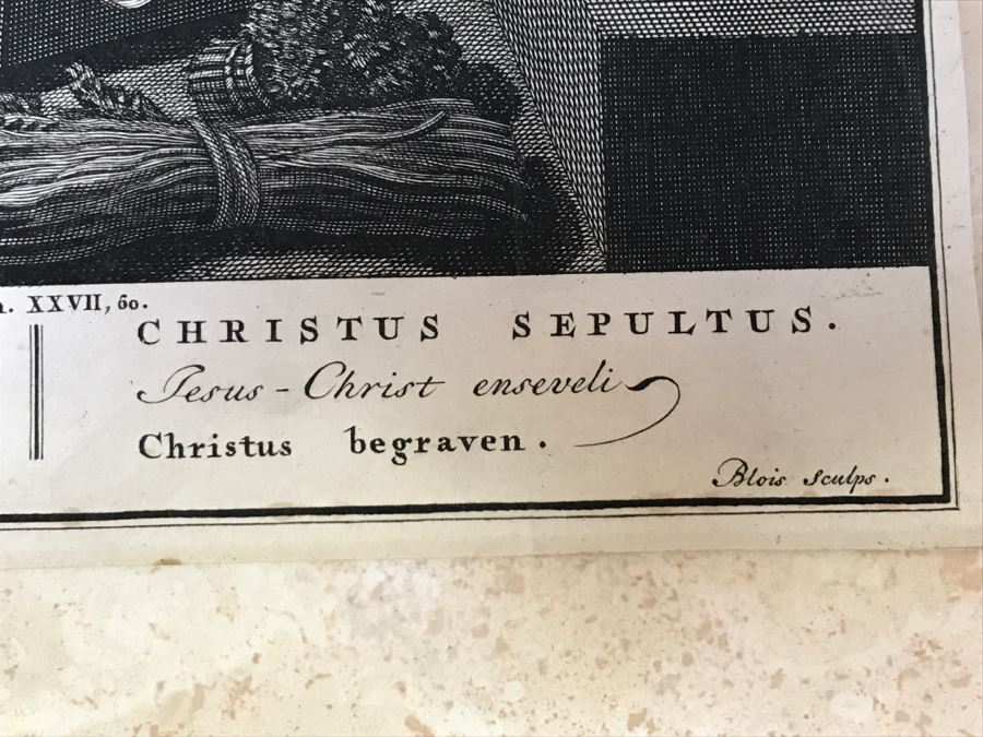 Pair Of Antique Prints Engravings: (1) Engraver Blois, Artist Picart, Title Christ Buried; (2) Engraver Surugue, Artist Picart, Title The Annunciation Of The Virgin Mary [Photo 17]