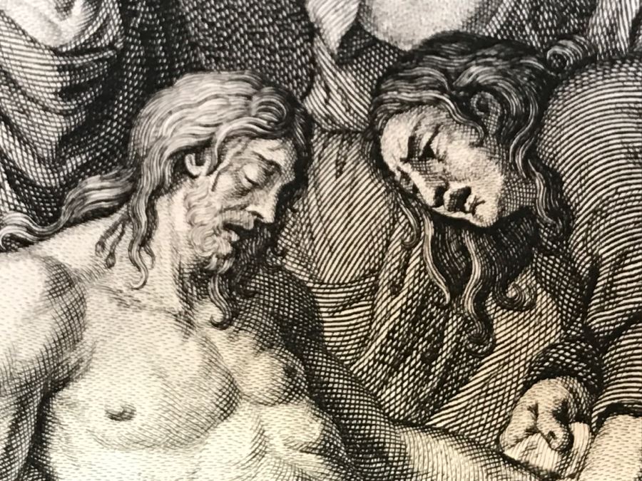 Pair Of Antique Prints Engravings: (1) Engraver Blois, Artist Picart, Title Christ Buried; (2) Engraver Surugue, Artist Picart, Title The Annunciation Of The Virgin Mary [Photo 6]