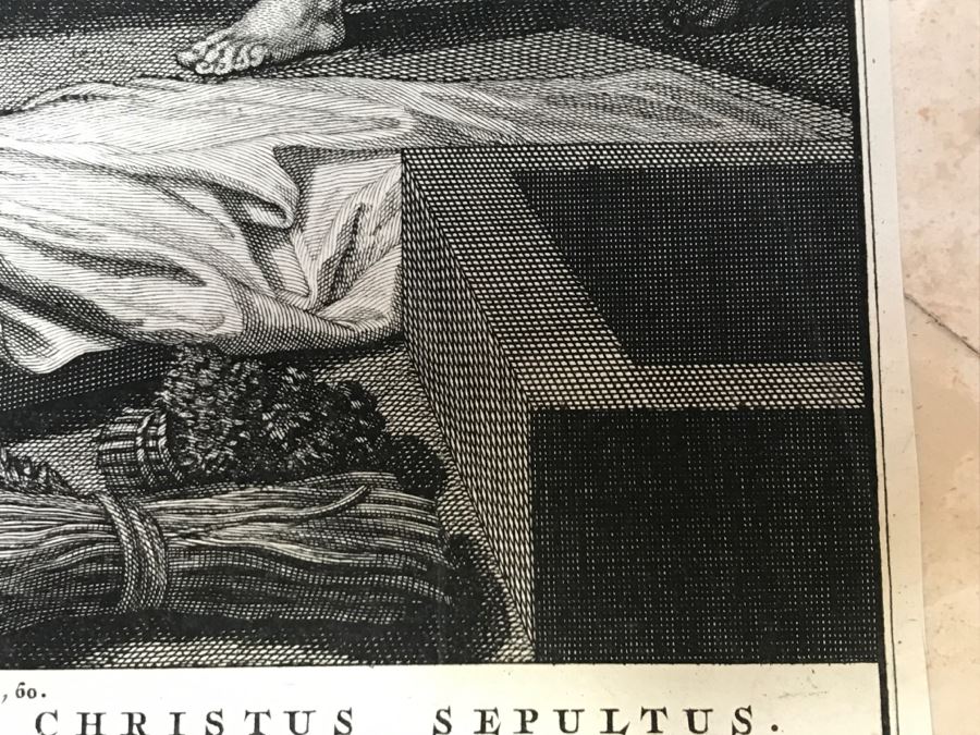 Pair Of Antique Prints Engravings: (1) Engraver Blois, Artist Picart, Title Christ Buried; (2) Engraver Surugue, Artist Picart, Title The Annunciation Of The Virgin Mary [Photo 10]