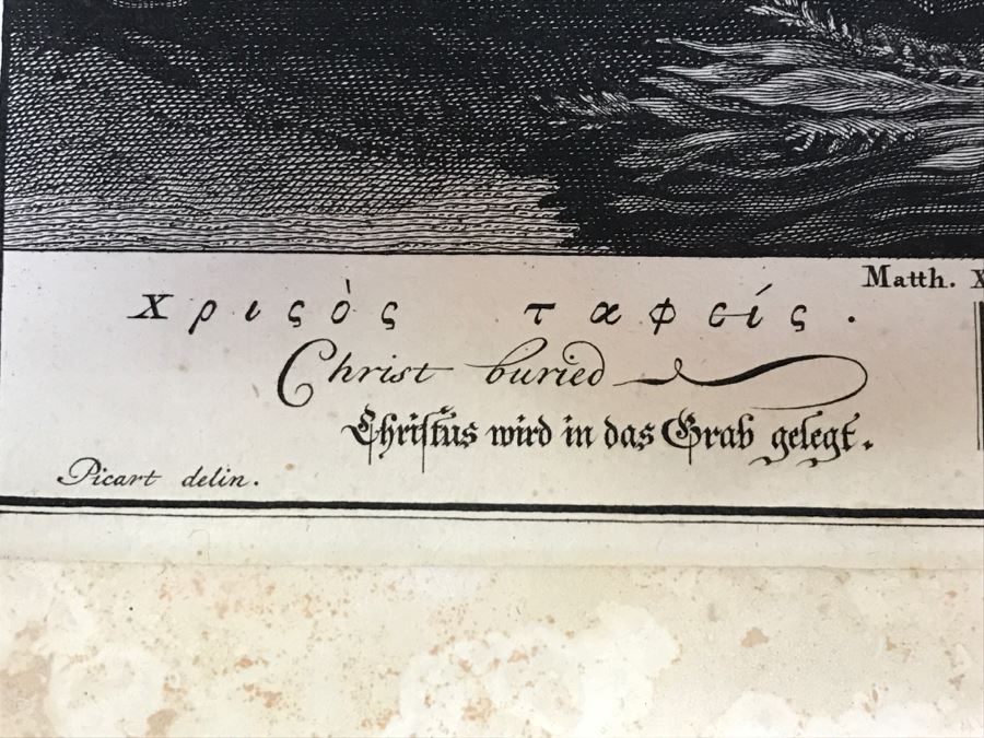 Pair Of Antique Prints Engravings: (1) Engraver Blois, Artist Picart, Title Christ Buried; (2) Engraver Surugue, Artist Picart, Title The Annunciation Of The Virgin Mary [Photo 15]