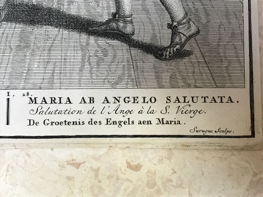 Pair Of Antique Prints Engravings: (1) Engraver Blois, Artist Picart, Title Christ Buried; (2) Engraver Surugue, Artist Picart, Title The Annunciation Of The Virgin Mary [Photo 31]