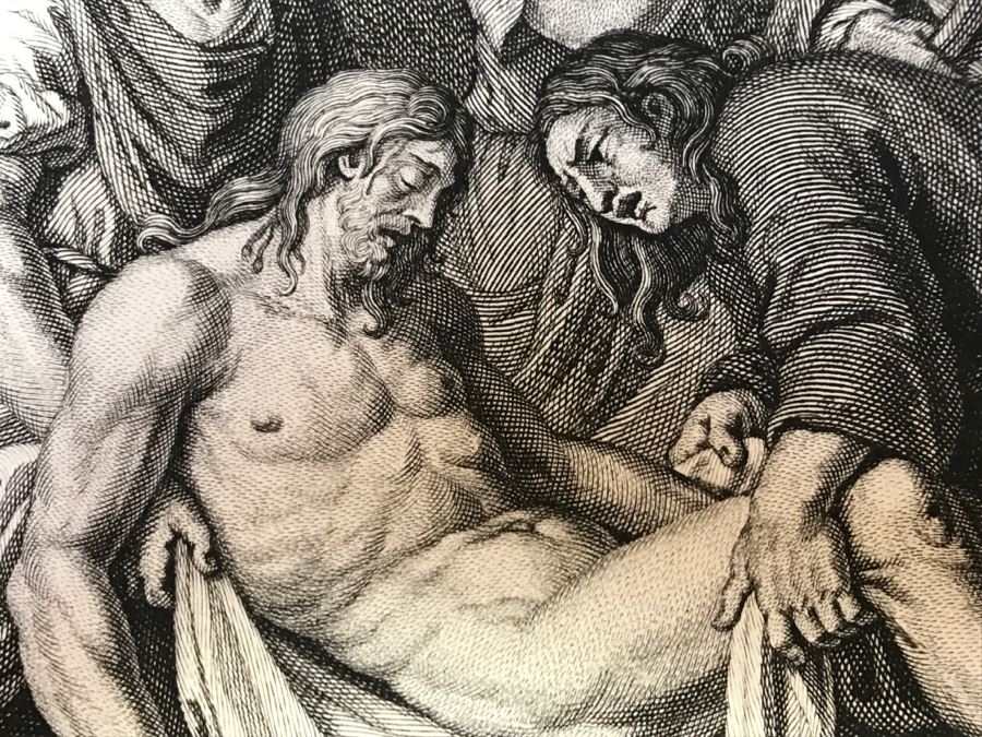 Pair Of Antique Prints Engravings: (1) Engraver Blois, Artist Picart, Title Christ Buried; (2) Engraver Surugue, Artist Picart, Title The Annunciation Of The Virgin Mary [Photo 8]