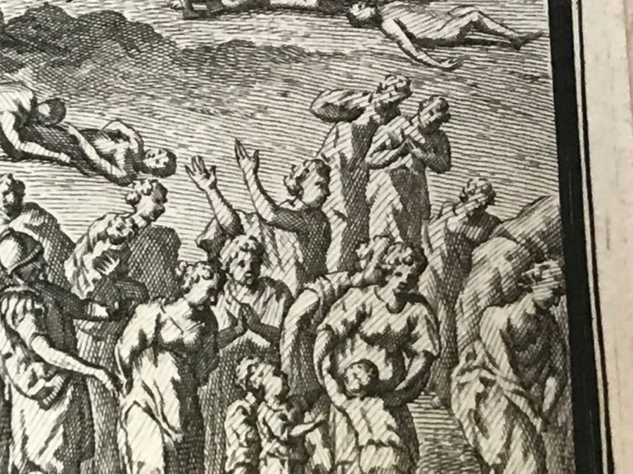 Pair Of Antique Prints Engravings: (1) Engraver B. Bernards, Artist G. Hoet, Title Five Kings Of Midian Slain By Israel; (2) Engraver A. De Blois, Artist G. Hoet, Title A Plague Inflicted On Israel Whilst Eating The Quails [Photo 15]