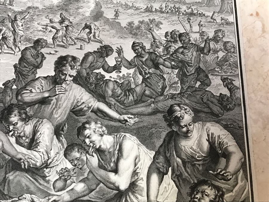 Pair Of Antique Prints Engravings: (1) Engraver B. Bernards, Artist G. Hoet, Title Five Kings Of Midian Slain By Israel; (2) Engraver A. De Blois, Artist G. Hoet, Title A Plague Inflicted On Israel Whilst Eating The Quails [Photo 46]