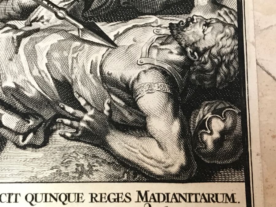 Pair Of Antique Prints Engravings: (1) Engraver B. Bernards, Artist G. Hoet, Title Five Kings Of Midian Slain By Israel; (2) Engraver A. De Blois, Artist G. Hoet, Title A Plague Inflicted On Israel Whilst Eating The Quails [Photo 24]