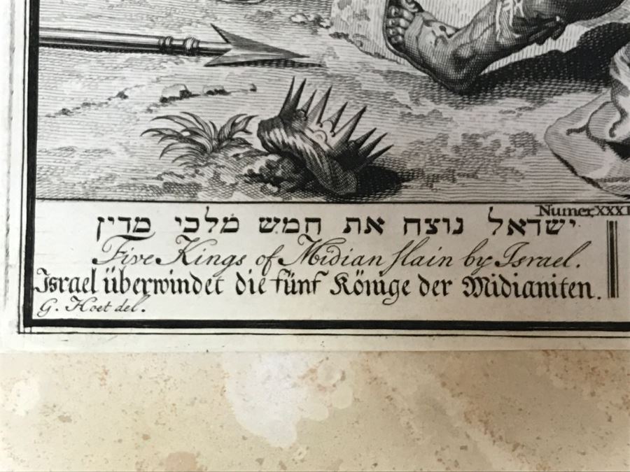 Pair Of Antique Prints Engravings: (1) Engraver B. Bernards, Artist G. Hoet, Title Five Kings Of Midian Slain By Israel; (2) Engraver A. De Blois, Artist G. Hoet, Title A Plague Inflicted On Israel Whilst Eating The Quails [Photo 32]