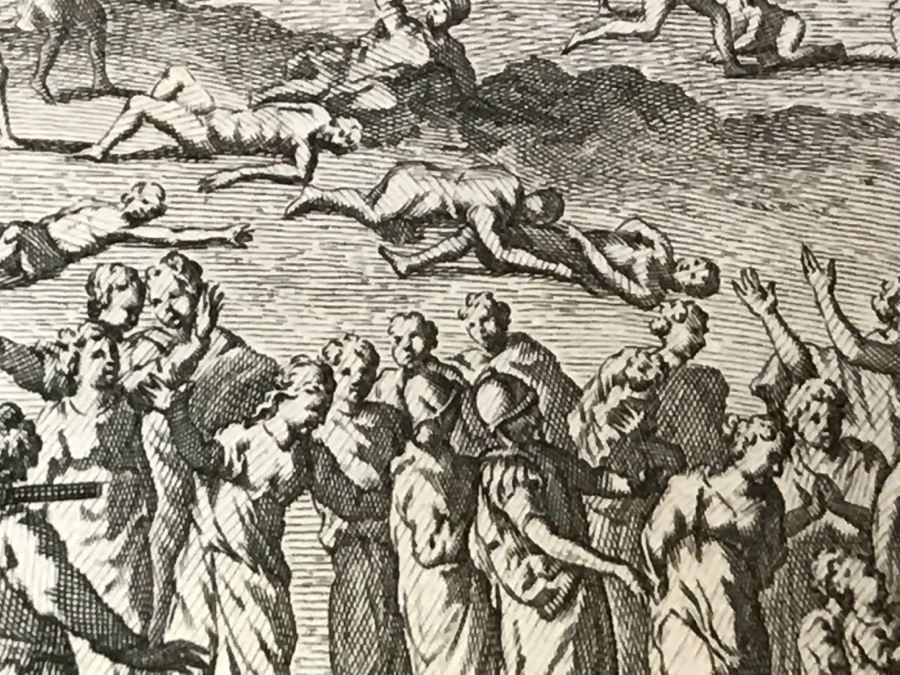 Pair Of Antique Prints Engravings: (1) Engraver B. Bernards, Artist G. Hoet, Title Five Kings Of Midian Slain By Israel; (2) Engraver A. De Blois, Artist G. Hoet, Title A Plague Inflicted On Israel Whilst Eating The Quails [Photo 16]