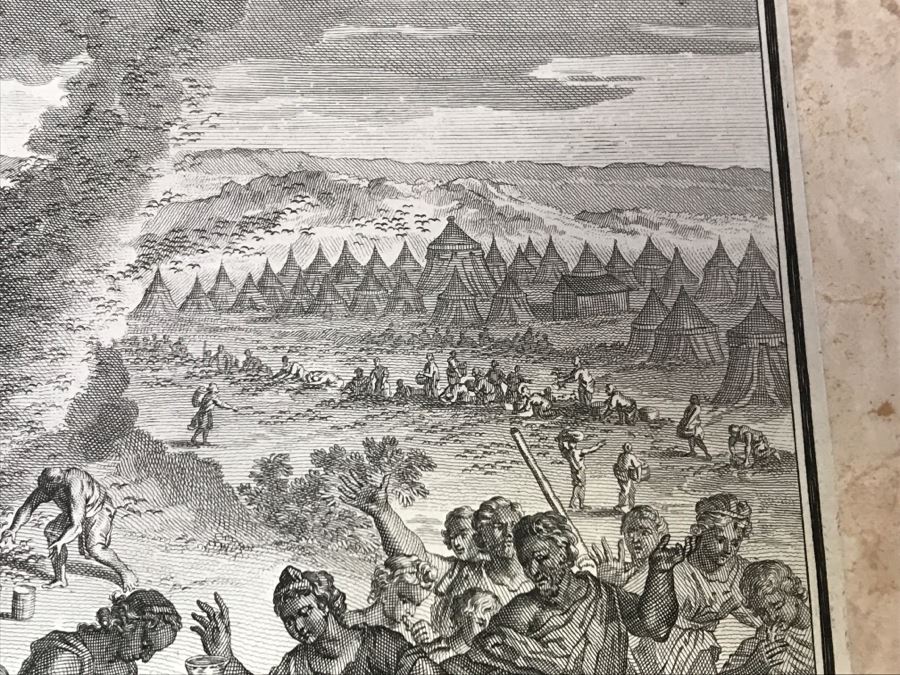 Pair Of Antique Prints Engravings: (1) Engraver B. Bernards, Artist G. Hoet, Title Five Kings Of Midian Slain By Israel; (2) Engraver A. De Blois, Artist G. Hoet, Title A Plague Inflicted On Israel Whilst Eating The Quails [Photo 45]