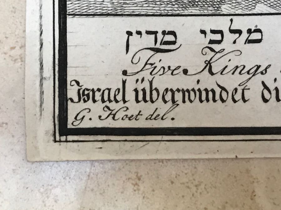 Pair Of Antique Prints Engravings: (1) Engraver B. Bernards, Artist G. Hoet, Title Five Kings Of Midian Slain By Israel; (2) Engraver A. De Blois, Artist G. Hoet, Title A Plague Inflicted On Israel Whilst Eating The Quails [Photo 38]