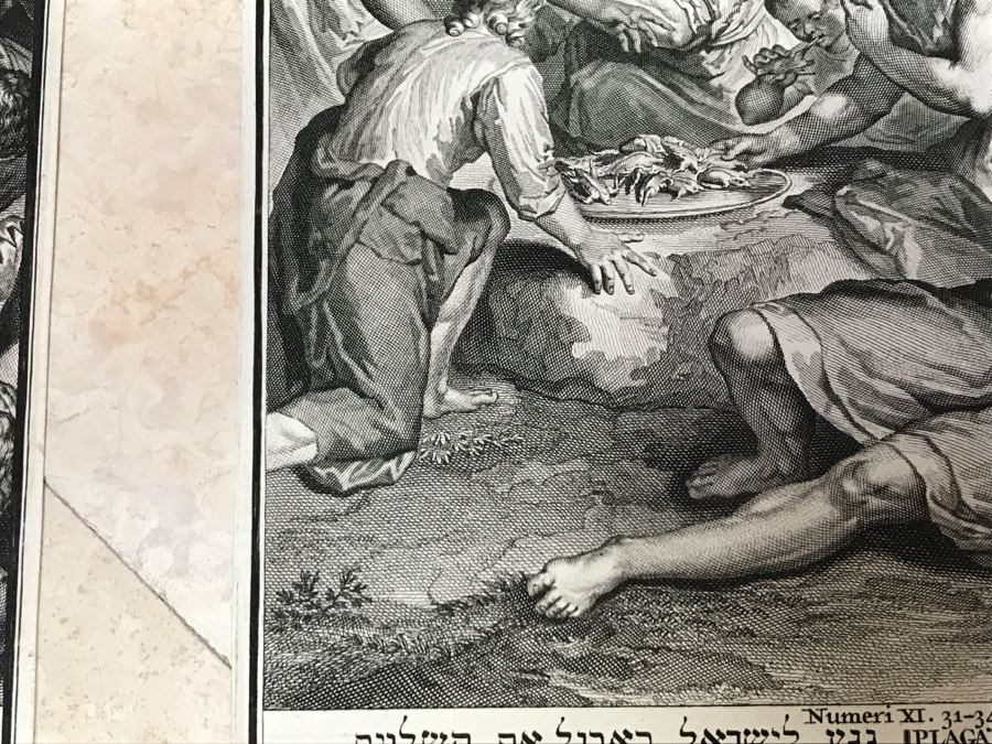 Pair Of Antique Prints Engravings: (1) Engraver B. Bernards, Artist G. Hoet, Title Five Kings Of Midian Slain By Israel; (2) Engraver A. De Blois, Artist G. Hoet, Title A Plague Inflicted On Israel Whilst Eating The Quails [Photo 49]