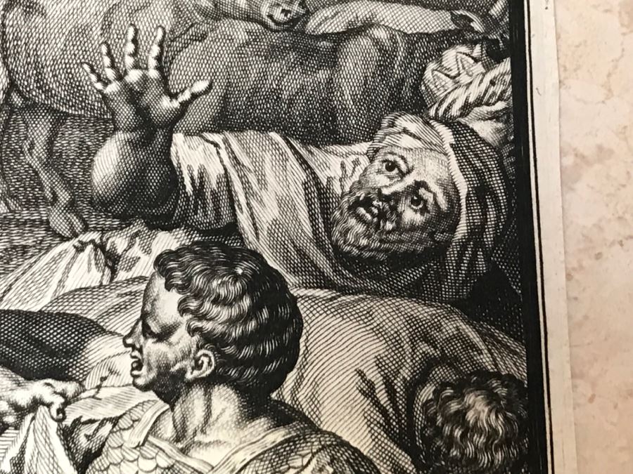 Pair Of Antique Prints Engravings: (1) Engraver B. Bernards, Artist G. Hoet, Title Five Kings Of Midian Slain By Israel; (2) Engraver A. De Blois, Artist G. Hoet, Title A Plague Inflicted On Israel Whilst Eating The Quails [Photo 21]