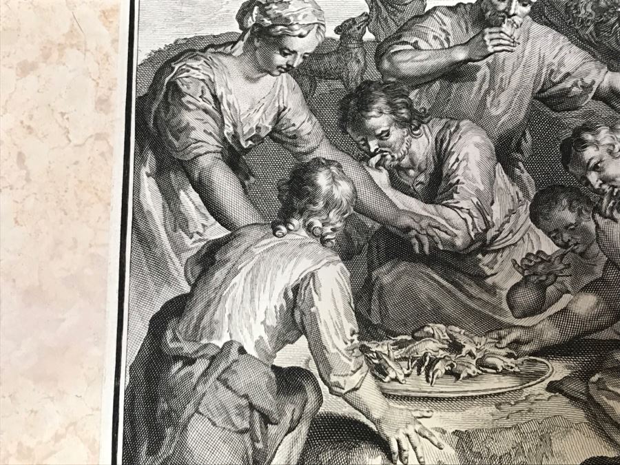 Pair Of Antique Prints Engravings: (1) Engraver B. Bernards, Artist G. Hoet, Title Five Kings Of Midian Slain By Israel; (2) Engraver A. De Blois, Artist G. Hoet, Title A Plague Inflicted On Israel Whilst Eating The Quails [Photo 48]