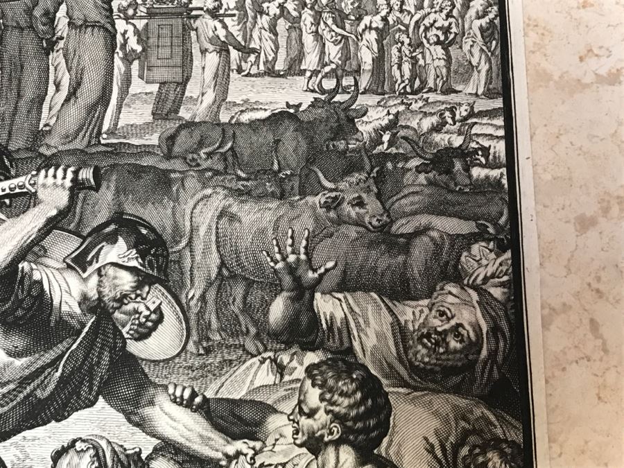 Pair Of Antique Prints Engravings: (1) Engraver B. Bernards, Artist G. Hoet, Title Five Kings Of Midian Slain By Israel; (2) Engraver A. De Blois, Artist G. Hoet, Title A Plague Inflicted On Israel Whilst Eating The Quails [Photo 19]