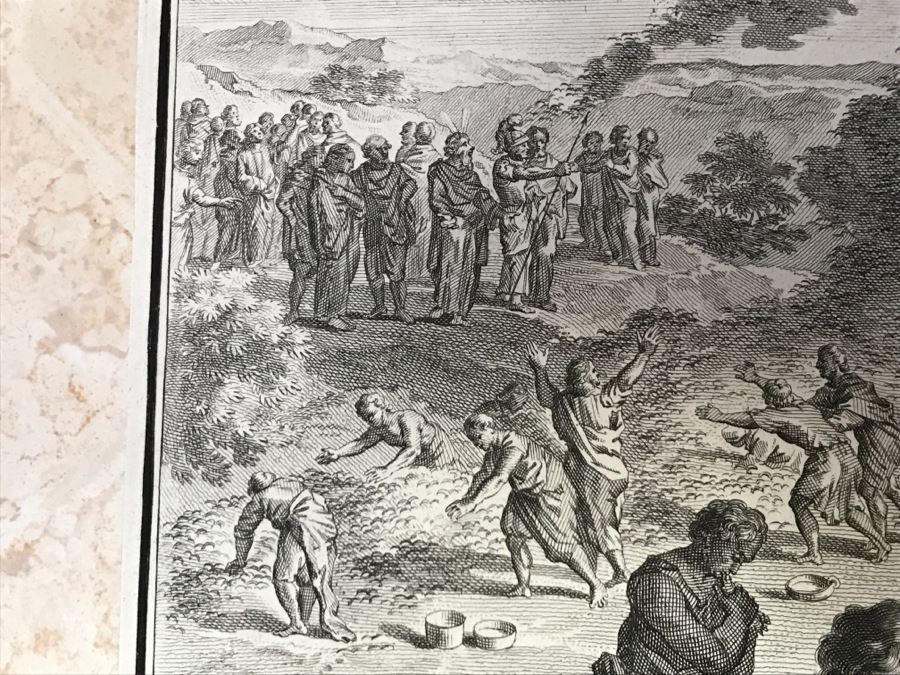 Pair Of Antique Prints Engravings: (1) Engraver B. Bernards, Artist G. Hoet, Title Five Kings Of Midian Slain By Israel; (2) Engraver A. De Blois, Artist G. Hoet, Title A Plague Inflicted On Israel Whilst Eating The Quails [Photo 43]