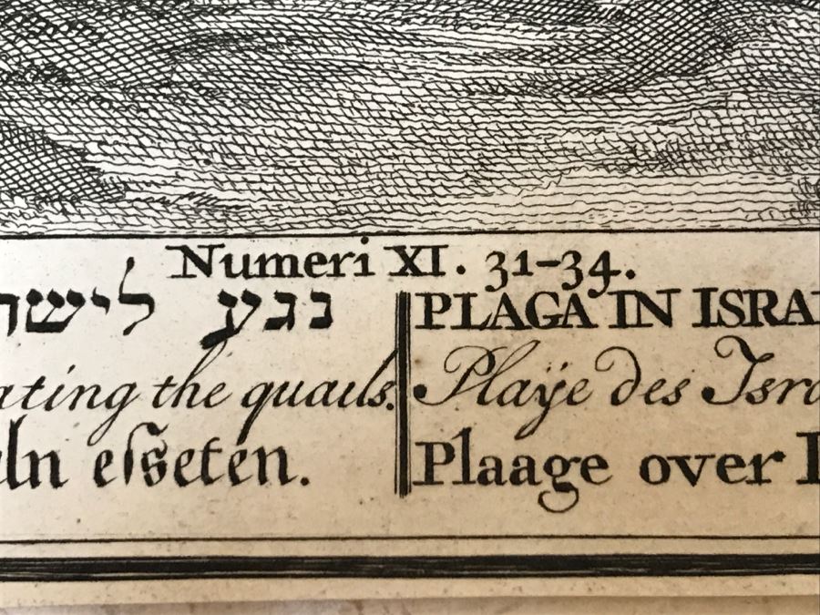 Pair Of Antique Prints Engravings: (1) Engraver B. Bernards, Artist G. Hoet, Title Five Kings Of Midian Slain By Israel; (2) Engraver A. De Blois, Artist G. Hoet, Title A Plague Inflicted On Israel Whilst Eating The Quails [Photo 57]