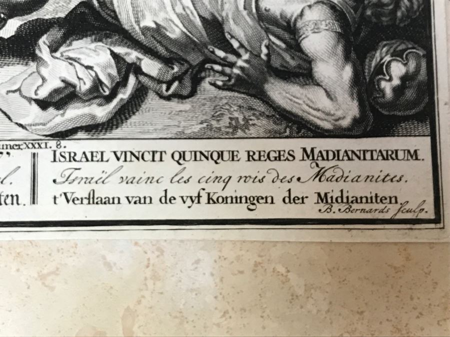 Pair Of Antique Prints Engravings: (1) Engraver B. Bernards, Artist G. Hoet, Title Five Kings Of Midian Slain By Israel; (2) Engraver A. De Blois, Artist G. Hoet, Title A Plague Inflicted On Israel Whilst Eating The Quails [Photo 33]