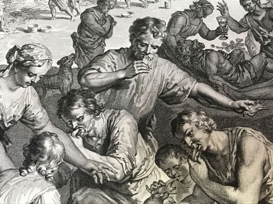 Pair Of Antique Prints Engravings: (1) Engraver B. Bernards, Artist G. Hoet, Title Five Kings Of Midian Slain By Israel; (2) Engraver A. De Blois, Artist G. Hoet, Title A Plague Inflicted On Israel Whilst Eating The Quails [Photo 51]