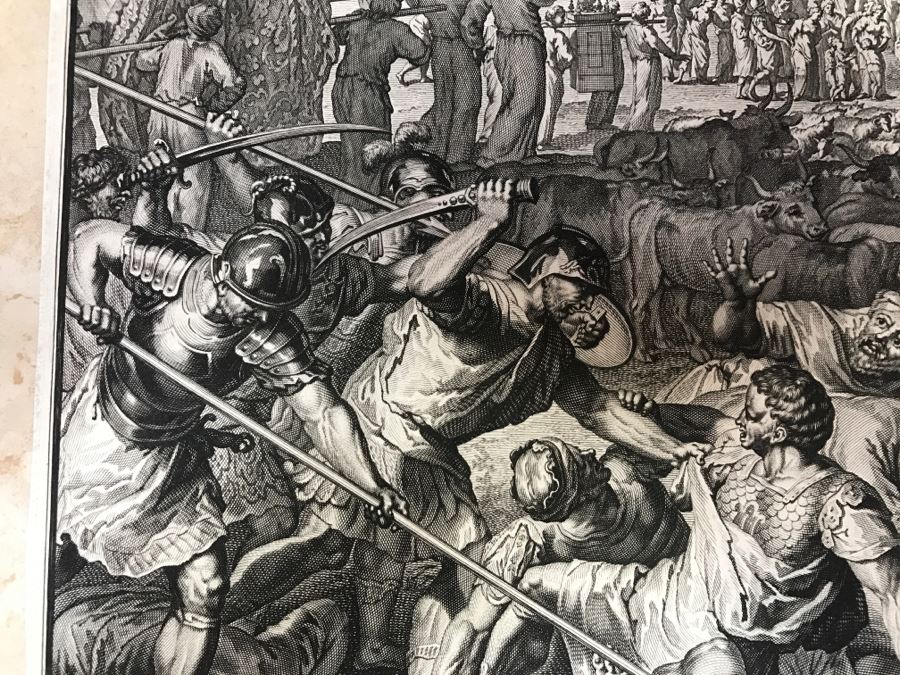 Pair Of Antique Prints Engravings: (1) Engraver B. Bernards, Artist G. Hoet, Title Five Kings Of Midian Slain By Israel; (2) Engraver A. De Blois, Artist G. Hoet, Title A Plague Inflicted On Israel Whilst Eating The Quails [Photo 4]