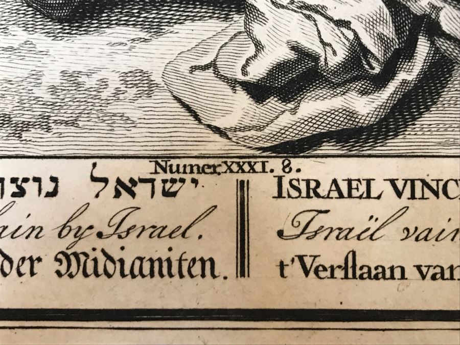 Pair Of Antique Prints Engravings: (1) Engraver B. Bernards, Artist G. Hoet, Title Five Kings Of Midian Slain By Israel; (2) Engraver A. De Blois, Artist G. Hoet, Title A Plague Inflicted On Israel Whilst Eating The Quails [Photo 35]