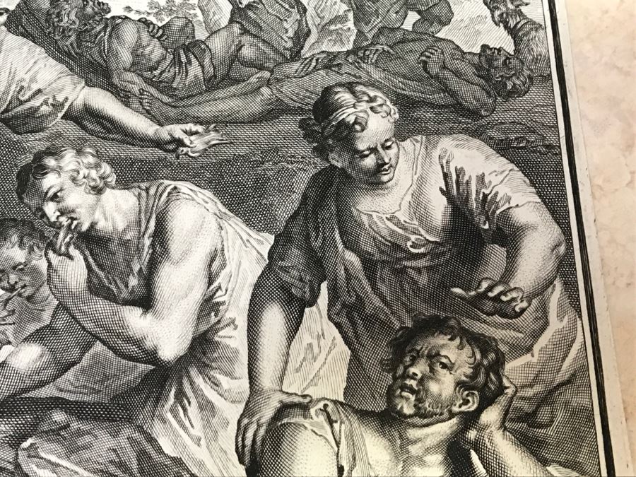 Pair Of Antique Prints Engravings: (1) Engraver B. Bernards, Artist G. Hoet, Title Five Kings Of Midian Slain By Israel; (2) Engraver A. De Blois, Artist G. Hoet, Title A Plague Inflicted On Israel Whilst Eating The Quails [Photo 53]