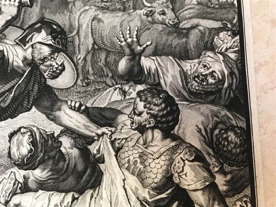 Pair Of Antique Prints Engravings: (1) Engraver B. Bernards, Artist G. Hoet, Title Five Kings Of Midian Slain By Israel; (2) Engraver A. De Blois, Artist G. Hoet, Title A Plague Inflicted On Israel Whilst Eating The Quails [Photo 20]