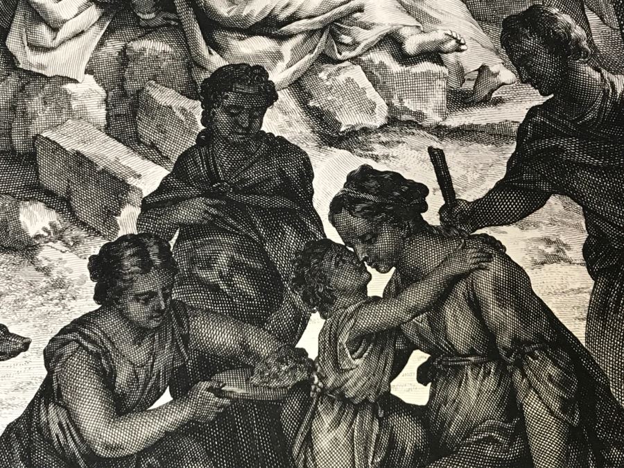 Pair Of Antique Prints Engravings: (1) Engraver Mulder, Artist G. Hoet, Title Efau Ran To Meet Jacob And Fell On His Neck And Killed Him; (2) Engraver J. Van Vianen, Artist G. Hoet, Title Laban And Jacob Make A Covenant Together [Photo 30]