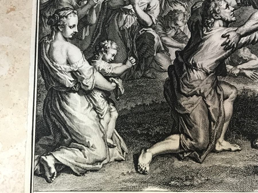 Pair Of Antique Prints Engravings: (1) Engraver Mulder, Artist G. Hoet, Title Efau Ran To Meet Jacob And Fell On His Neck And Killed Him; (2) Engraver J. Van Vianen, Artist G. Hoet, Title Laban And Jacob Make A Covenant Together [Photo 12]