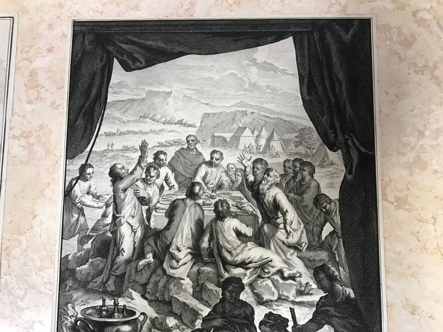Pair Of Antique Prints Engravings: (1) Engraver Mulder, Artist G. Hoet, Title Efau Ran To Meet Jacob And Fell On His Neck And Killed Him; (2) Engraver J. Van Vianen, Artist G. Hoet, Title Laban And Jacob Make A Covenant Together [Photo 24]