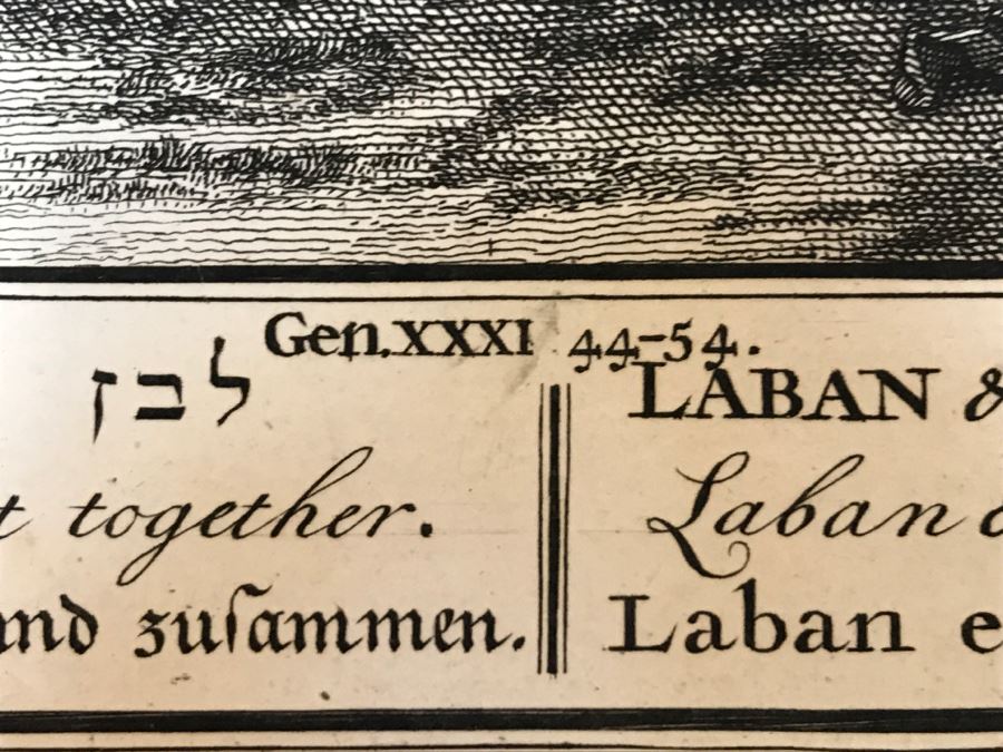 Pair Of Antique Prints Engravings: (1) Engraver Mulder, Artist G. Hoet, Title Efau Ran To Meet Jacob And Fell On His Neck And Killed Him; (2) Engraver J. Van Vianen, Artist G. Hoet, Title Laban And Jacob Make A Covenant Together [Photo 35]