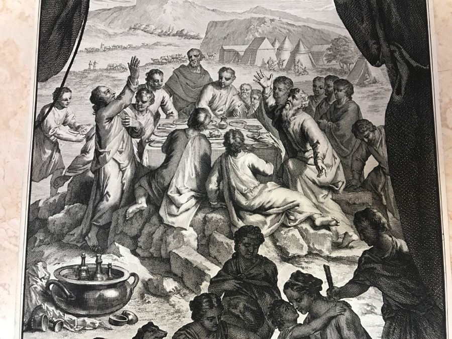 Pair Of Antique Prints Engravings: (1) Engraver Mulder, Artist G. Hoet, Title Efau Ran To Meet Jacob And Fell On His Neck And Killed Him; (2) Engraver J. Van Vianen, Artist G. Hoet, Title Laban And Jacob Make A Covenant Together [Photo 25]