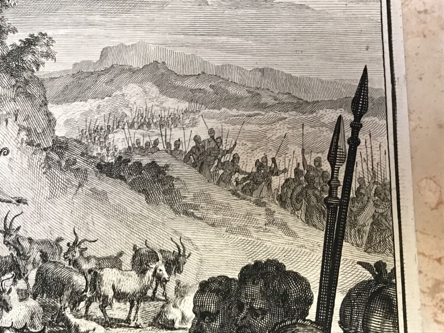 Pair Of Antique Prints Engravings: (1) Engraver Mulder, Artist G. Hoet, Title Efau Ran To Meet Jacob And Fell On His Neck And Killed Him; (2) Engraver J. Van Vianen, Artist G. Hoet, Title Laban And Jacob Make A Covenant Together [Photo 8]