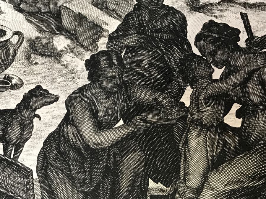 Pair Of Antique Prints Engravings: (1) Engraver Mulder, Artist G. Hoet, Title Efau Ran To Meet Jacob And Fell On His Neck And Killed Him; (2) Engraver J. Van Vianen, Artist G. Hoet, Title Laban And Jacob Make A Covenant Together [Photo 29]