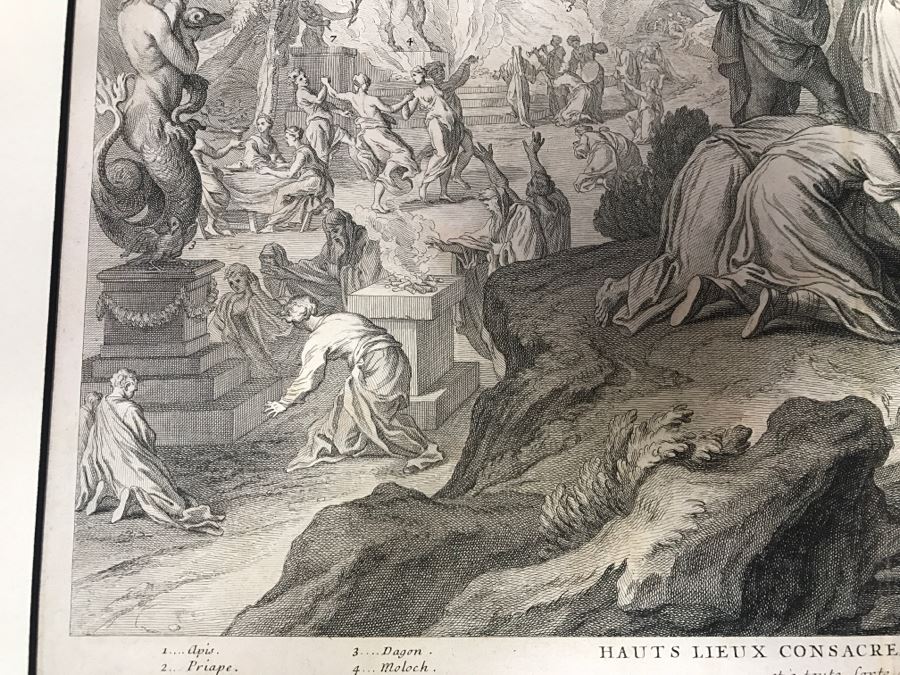 Antique 17th Century French Print Engraving Titled Hauts Lieux Consacrez Au Culte Des Idoles, Et A Toute Forte D'Abominations [Photo 8]