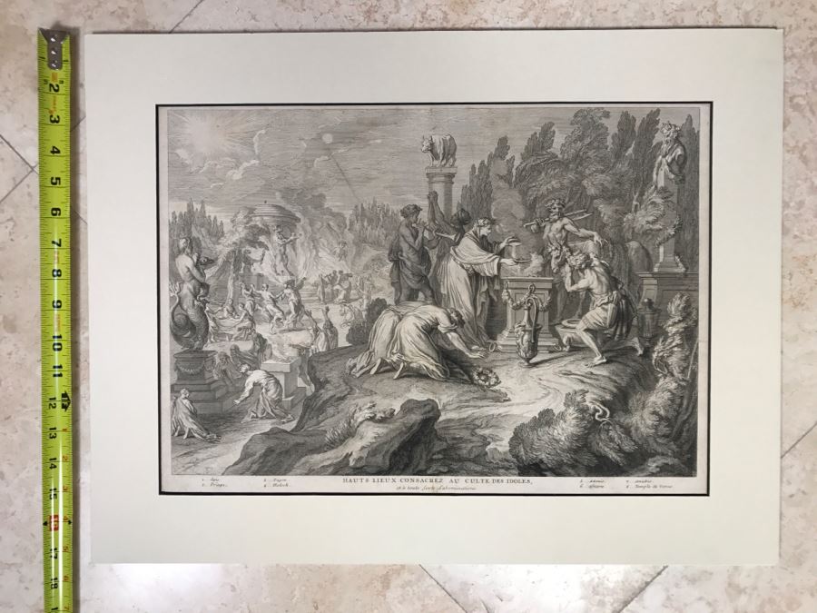 Antique 17th Century French Print Engraving Titled Hauts Lieux Consacrez Au Culte Des Idoles, Et A Toute Forte D'Abominations [Photo 9]