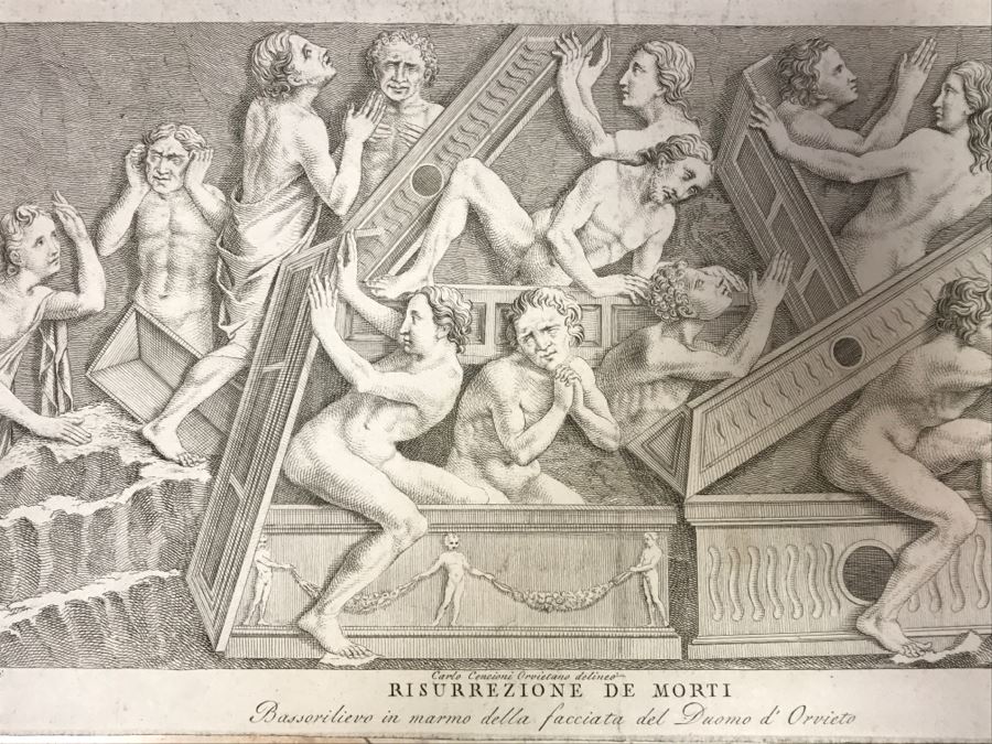 Antique Print Engraving Engraver Nicolo Pisano, Title Risurrezione De Morti, Leonetti Giovanni Battista, Cencioni Carlo [Photo 2]