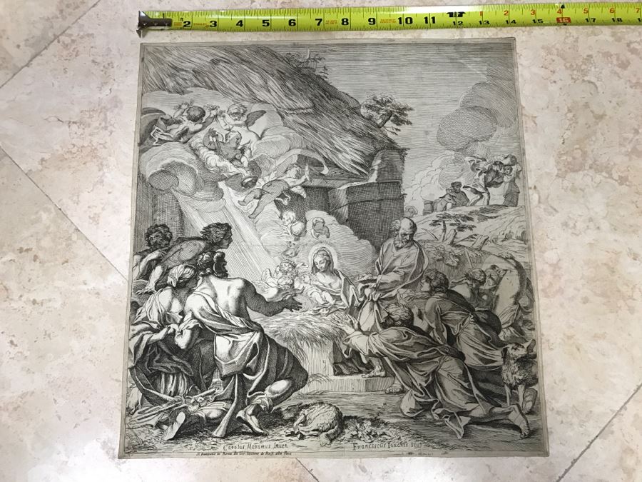 JUST ADDED - Antique Print Engraving Nativity Scene