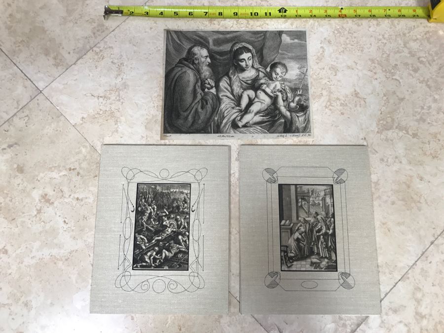 JUST ADDED - Set Of (3) Antique Print Engravings - See All Photos