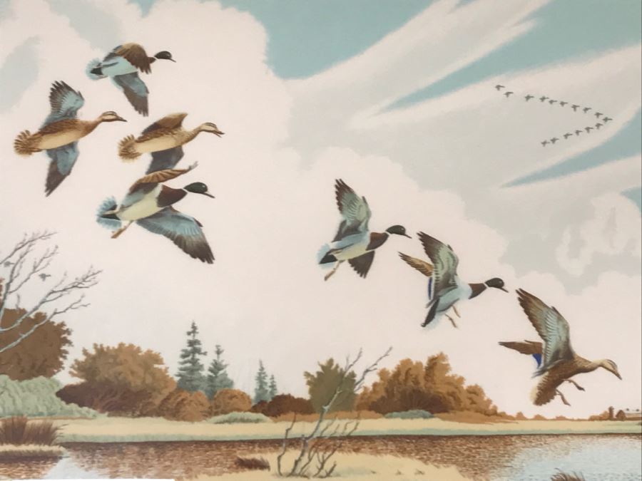 Vintage 1978 Limited Edition Lithograph By Larry Toschik Hand Signed Titled 'Return Of The Wanderers' Franklin Mint Gallery Ducks [Photo 4]